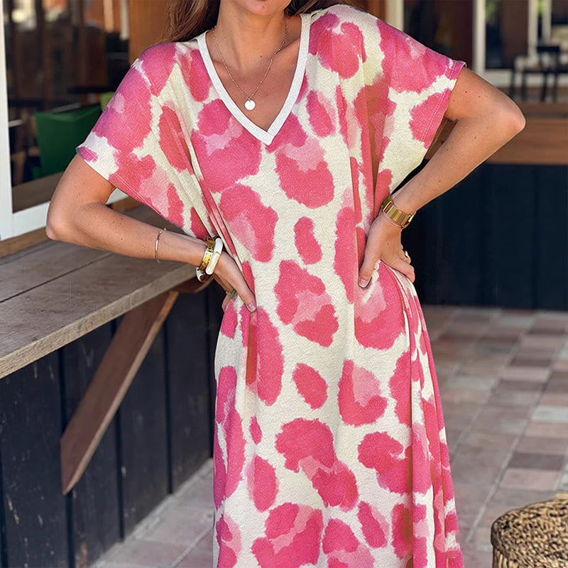 🐆👗Lässiges Damenkleid mit V-Ausschnitt und Leopardenmuster