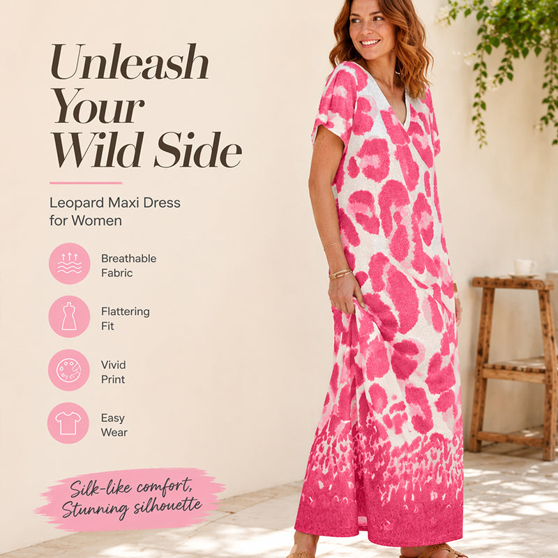 🐆👗Lässiges Damenkleid mit V-Ausschnitt und Leopardenmuster