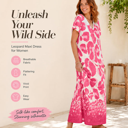🐆👗Lässiges Damenkleid mit V-Ausschnitt und Leopardenmuster