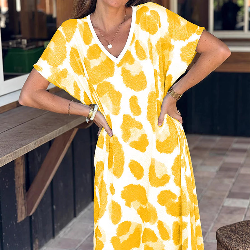 🐆👗Lässiges Damenkleid mit V-Ausschnitt und Leopardenmuster