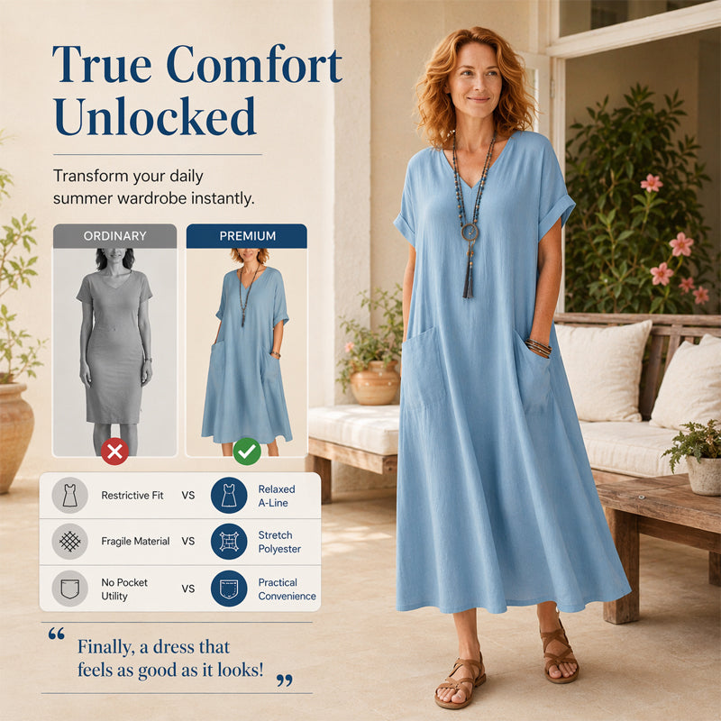 ✨Lockeres Maxikleid mit V-Ausschnitt für Damen, im Urlaubstrend
