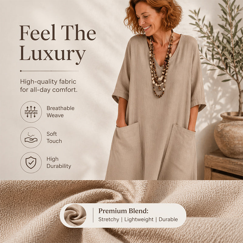 ✨Lockeres Maxikleid mit V-Ausschnitt für Damen, im Urlaubstrend