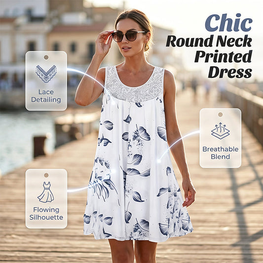 Ärmelloses Damenkleid mit Rundhalsausschnitt und Print
