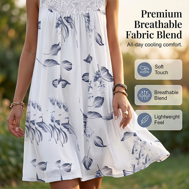 Ärmelloses Damenkleid mit Rundhalsausschnitt und Print