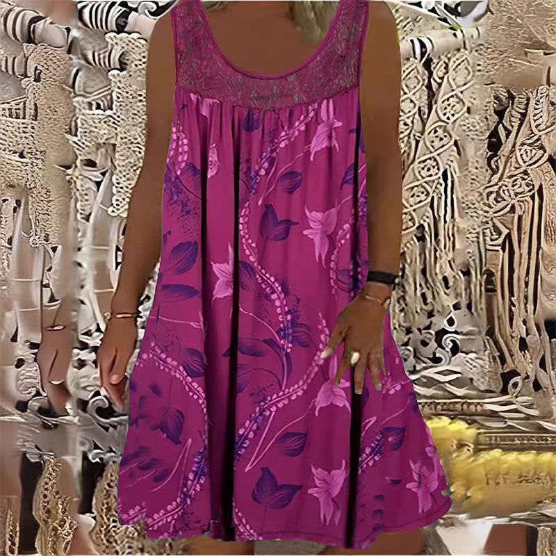 Ärmelloses Damenkleid mit Rundhalsausschnitt und Print