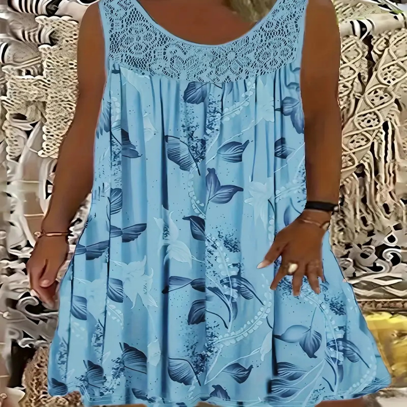 Ärmelloses Damenkleid mit Rundhalsausschnitt und Print