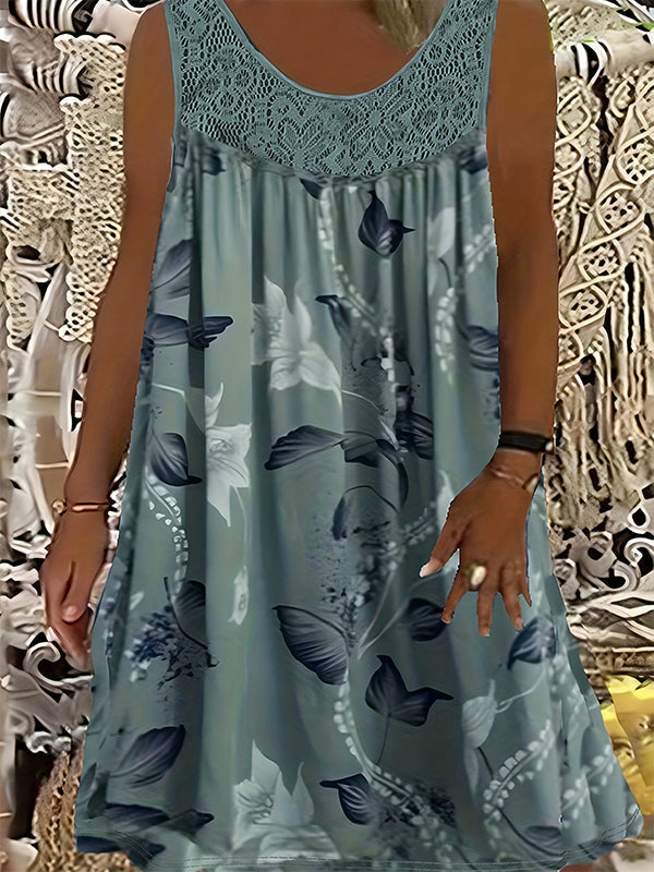 Ärmelloses Damenkleid mit Rundhalsausschnitt und Print