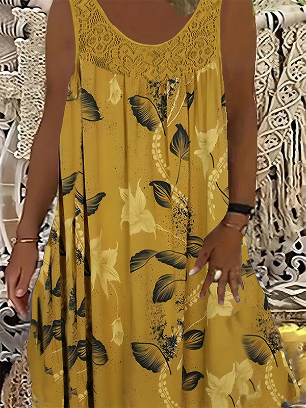 Ärmelloses Damenkleid mit Rundhalsausschnitt und Print