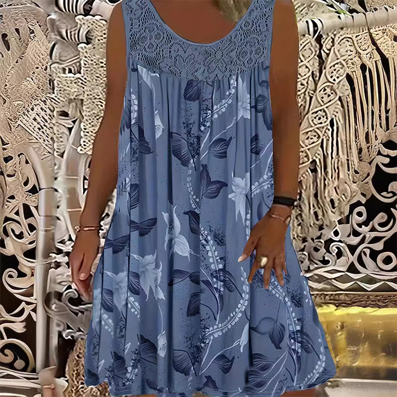 Ärmelloses Damenkleid mit Rundhalsausschnitt und Print