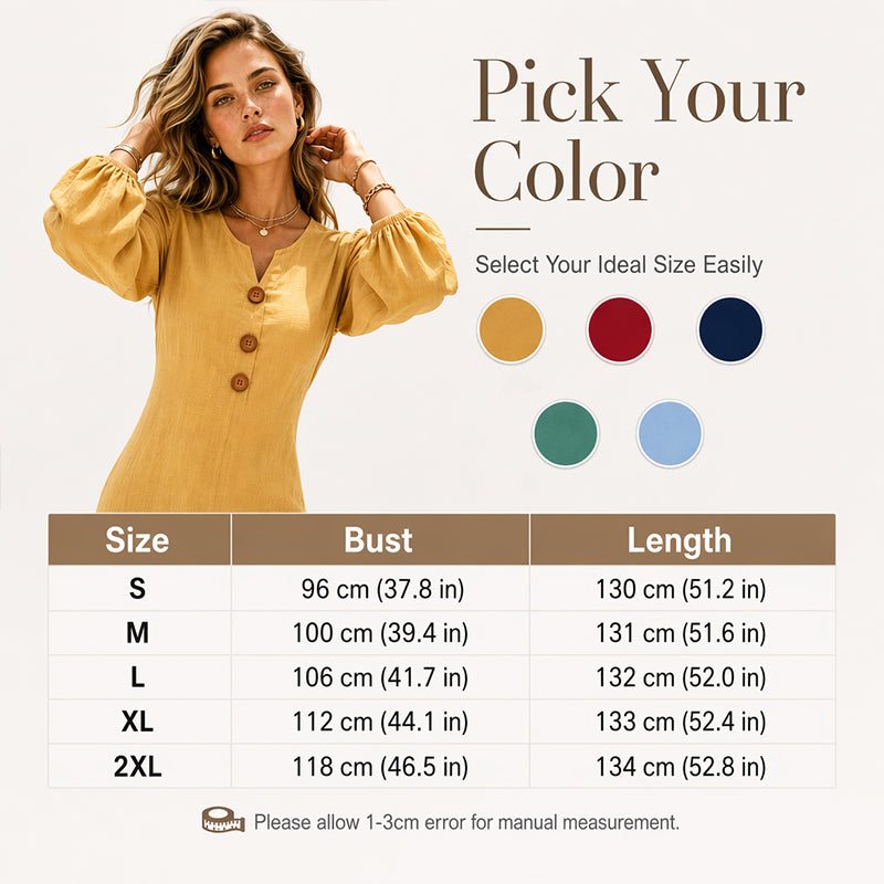 Lässiges Maxikleid mit V-Ausschnitt und Puffärmeln für Damen