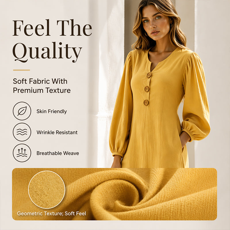 Lässiges Maxikleid mit V-Ausschnitt und Puffärmeln für Damen