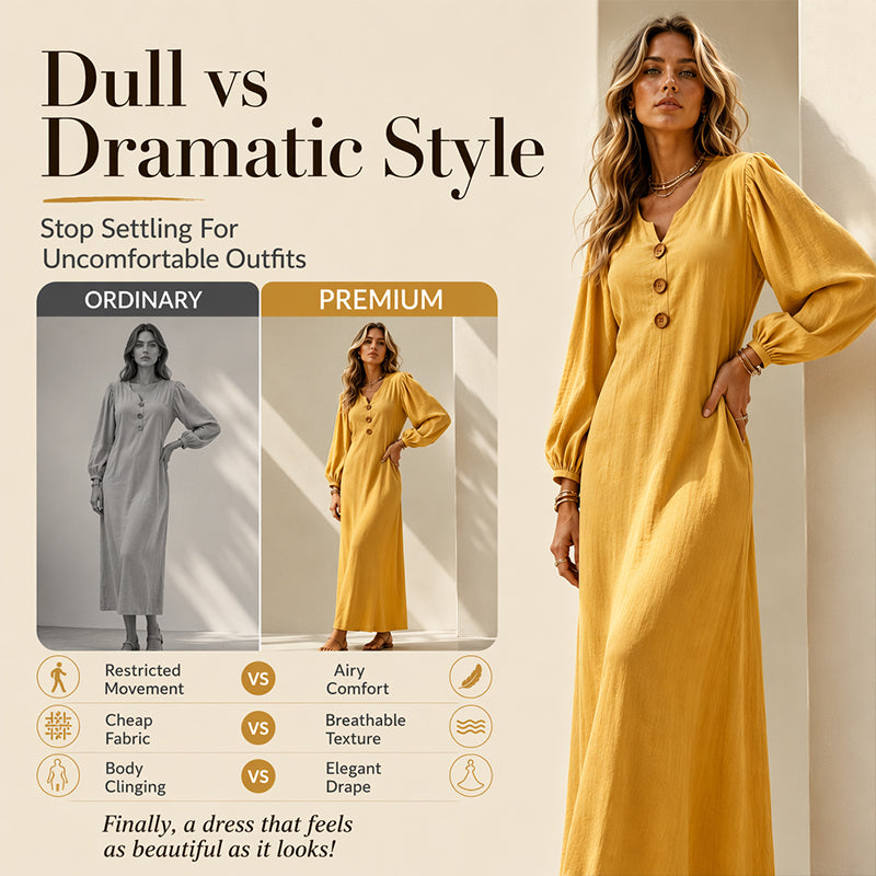 Lässiges Maxikleid mit V-Ausschnitt und Puffärmeln für Damen