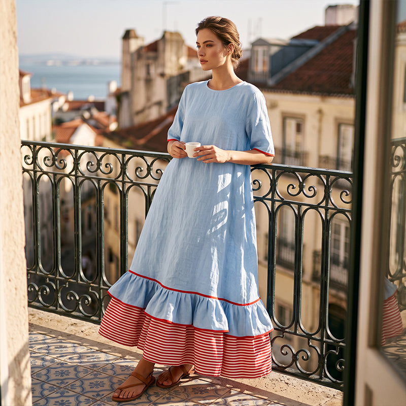 Sommerliches Maxikleid für Damen mit gestuften Rüschen