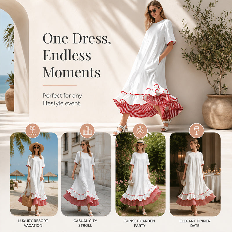Sommerliches Maxikleid für Damen mit gestuften Rüschen