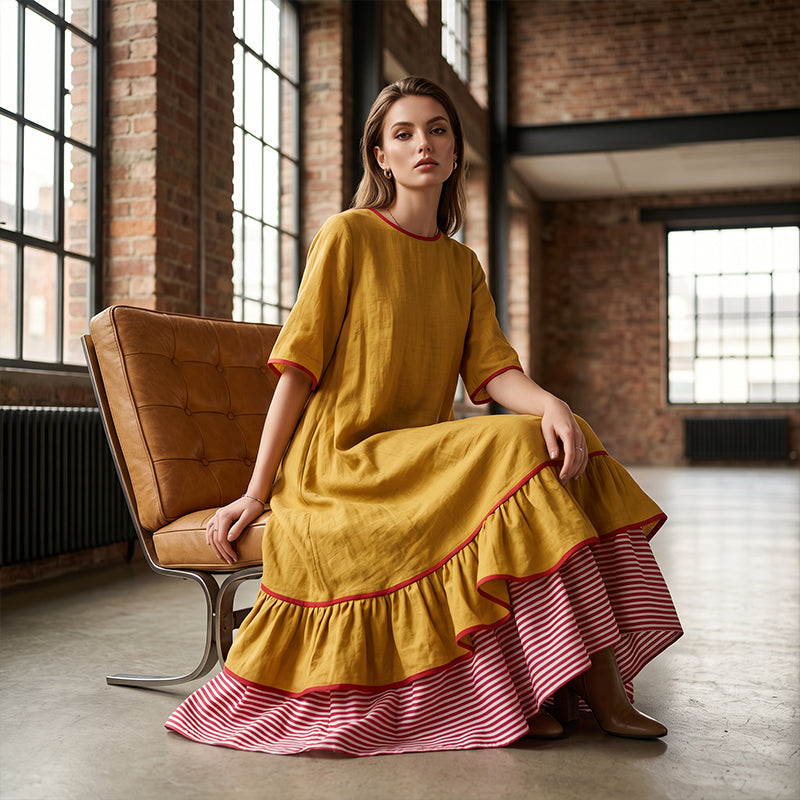 Sommerliches Maxikleid für Damen mit gestuften Rüschen