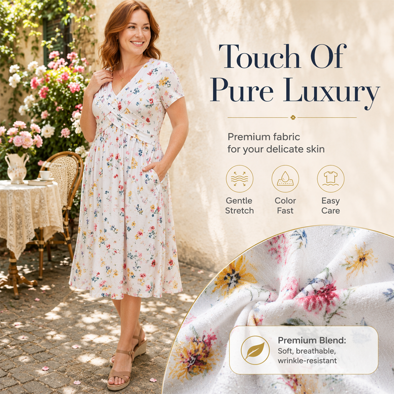 📢📢50%Rabatt!!!🌺👗Damenkleid mit V-Ausschnitt, Blumenmuster und gedrehter Taille