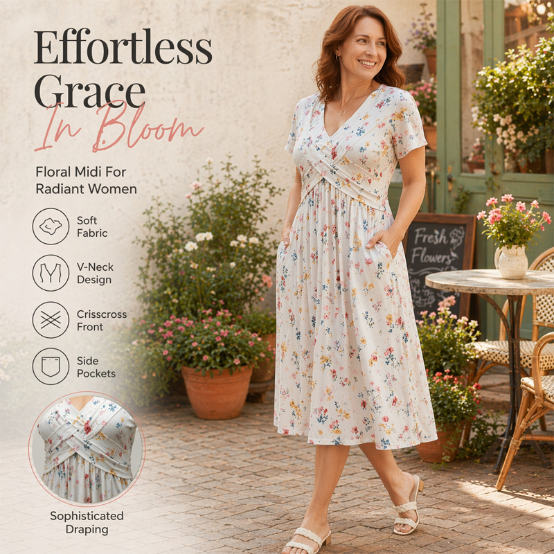 📢📢50%Rabatt!!!🌺👗Damenkleid mit V-Ausschnitt, Blumenmuster und gedrehter Taille