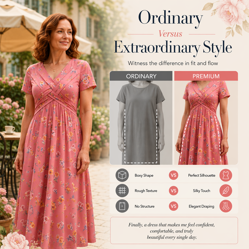 📢📢50%Rabatt!!!🌺👗Damenkleid mit V-Ausschnitt, Blumenmuster und gedrehter Taille