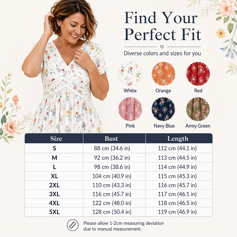 📢📢50%Rabatt!!!🌺👗Damenkleid mit V-Ausschnitt, Blumenmuster und gedrehter Taille