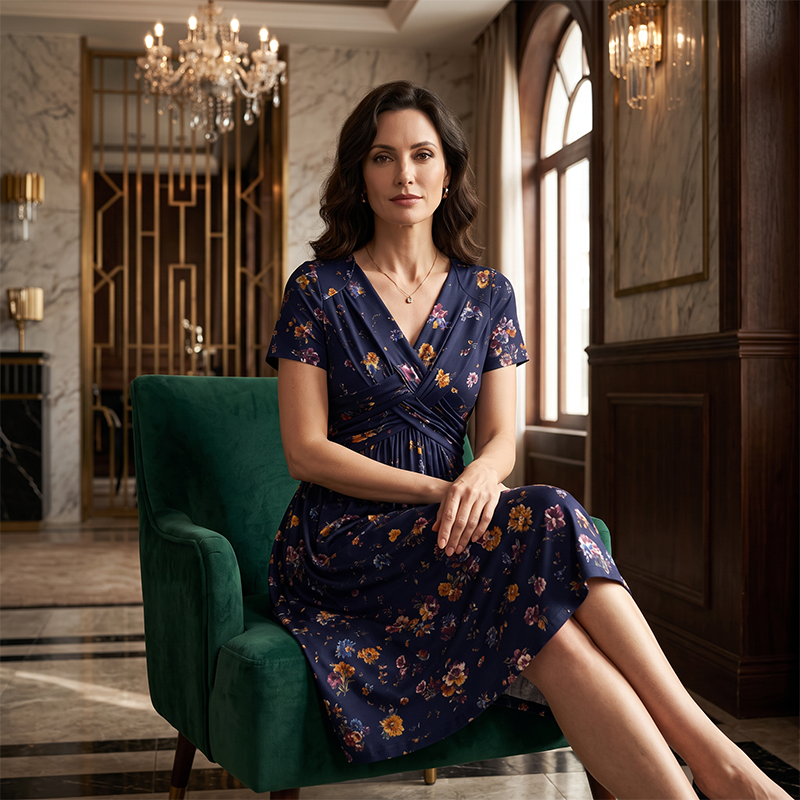 📢📢50%Rabatt!!!🌺👗Damenkleid mit V-Ausschnitt, Blumenmuster und gedrehter Taille