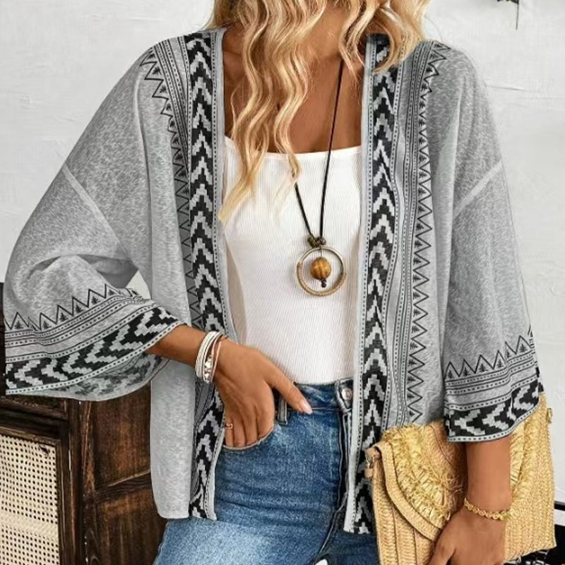 Damen-Strickjacke mit geometrischem Retro-Print und Sonnenschutz