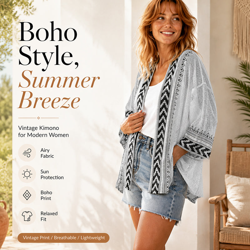 Damen-Strickjacke mit geometrischem Retro-Print und Sonnenschutz