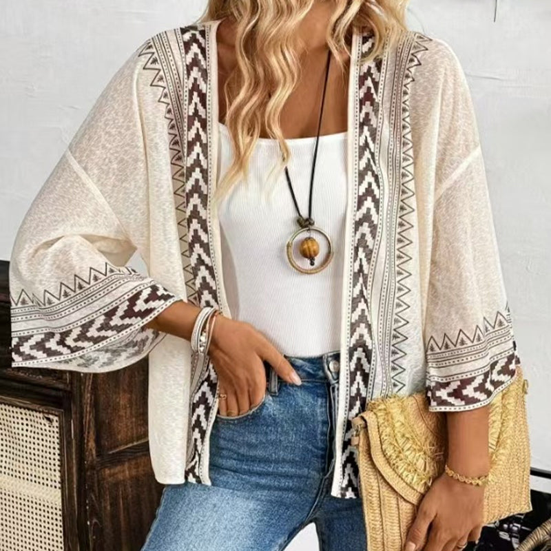 Damen-Strickjacke mit geometrischem Retro-Print und Sonnenschutz