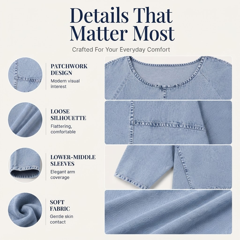Damen Kurzarm-Denim-Print-T-Shirt