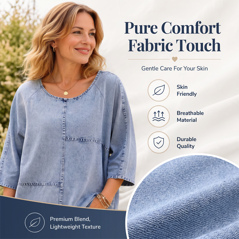 Damen Kurzarm-Denim-Print-T-Shirt