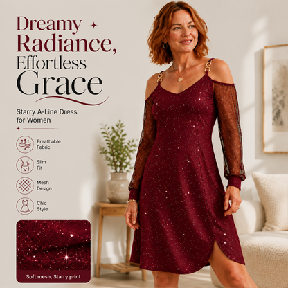 Elegantes schulterfreies Kleid mit Netzärmeln