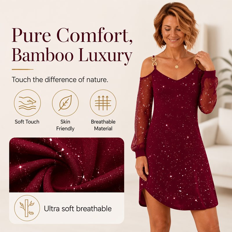 Elegantes schulterfreies Kleid mit Netzärmeln
