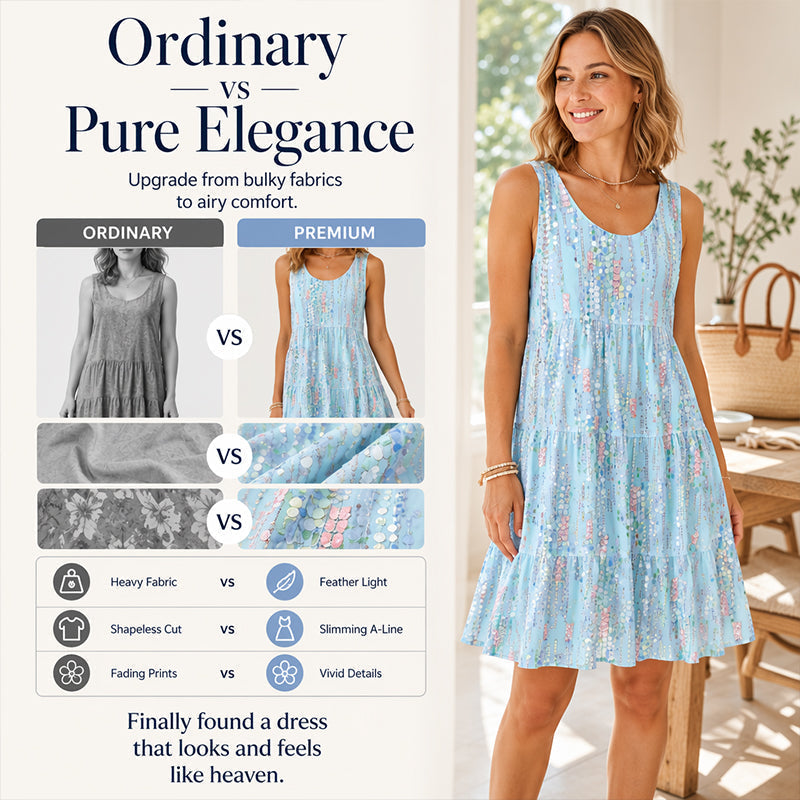 ⌛Zeitlich begrenztes Angebot – Ärmelloses Midi-Kleid für Damen mit Rundhalsausschnitt und Stufenschnitt