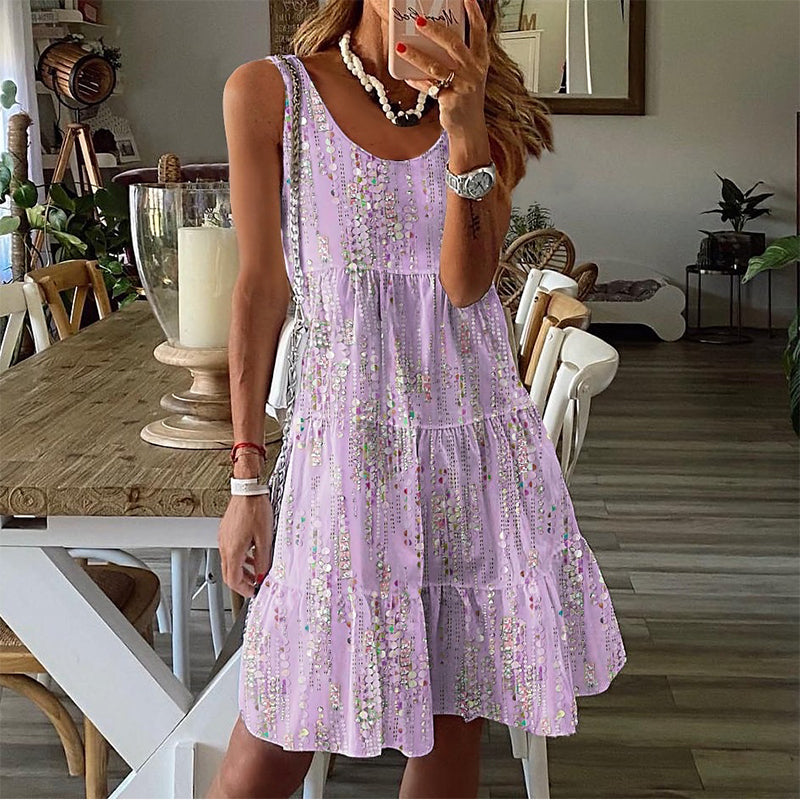 ⌛Zeitlich begrenztes Angebot – Ärmelloses Midi-Kleid für Damen mit Rundhalsausschnitt und Stufenschnitt