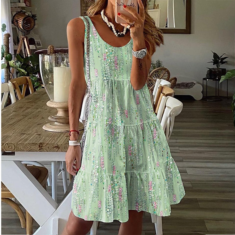⌛Zeitlich begrenztes Angebot – Ärmelloses Midi-Kleid für Damen mit Rundhalsausschnitt und Stufenschnitt