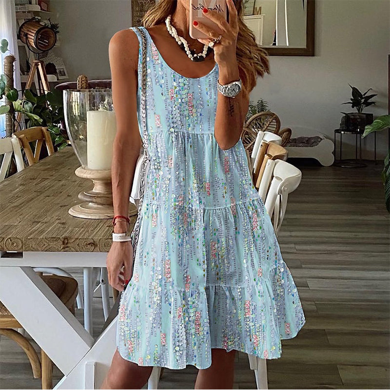 ⌛Zeitlich begrenztes Angebot – Ärmelloses Midi-Kleid für Damen mit Rundhalsausschnitt und Stufenschnitt