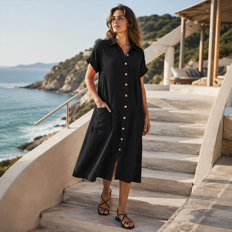 ⌛Zeitlich begrenztes Angebot – Kurzärmeliges Hemdkleid für Damen
