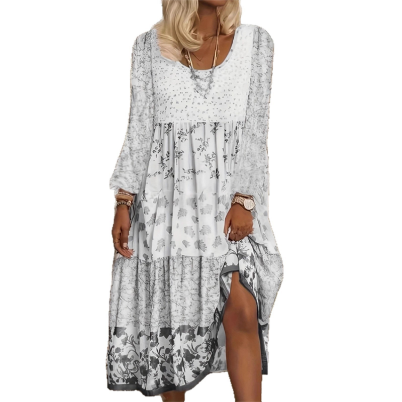 Lässiges Patchwork-Kleid mit langen Ärmeln für Damen