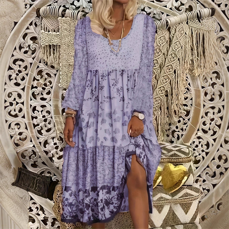 Lässiges Patchwork-Kleid mit langen Ärmeln für Damen