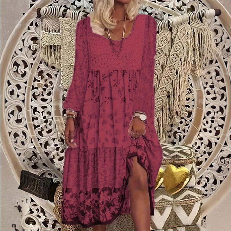 Lässiges Patchwork-Kleid mit langen Ärmeln für Damen