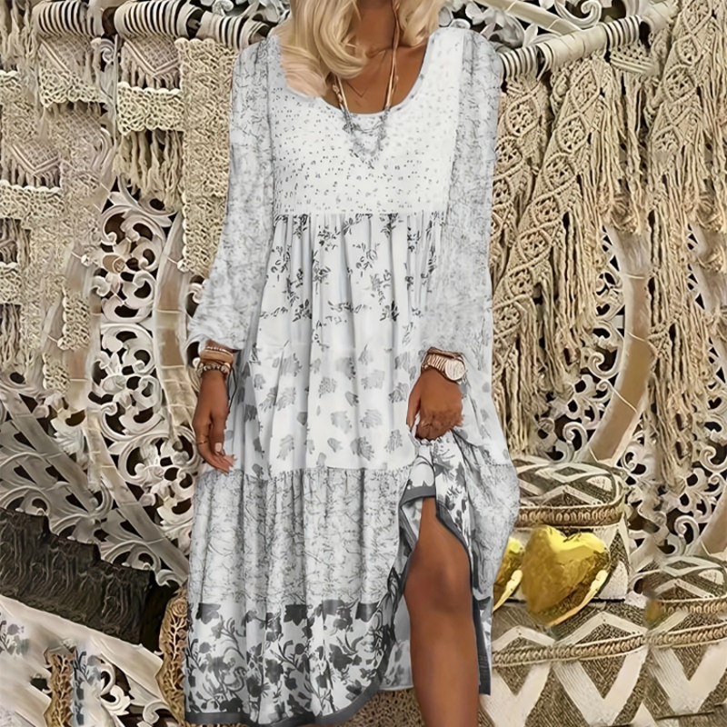 Lässiges Patchwork-Kleid mit langen Ärmeln für Damen