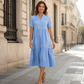 Midi-Kleid mit V-Ausschnitt, Knopfleiste und mehrlagigen Details für Damen