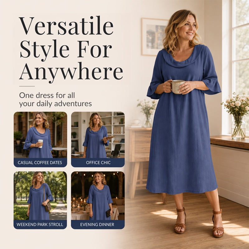 Damen lässiges Sommerkleid mit rundem Ausschnitt.