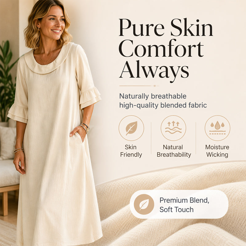 Damen lässiges Sommerkleid mit rundem Ausschnitt.
