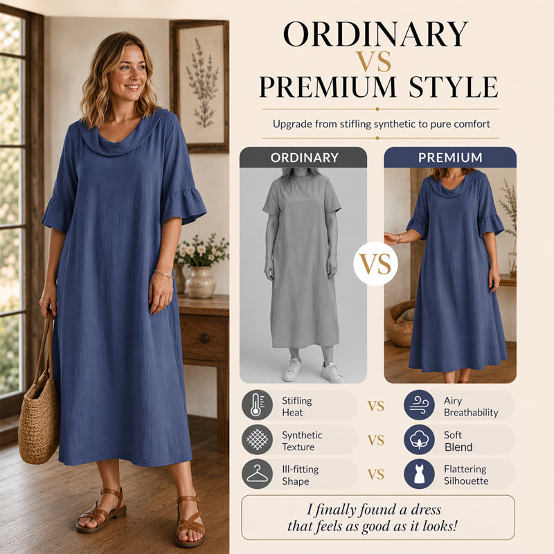Damen lässiges Sommerkleid mit rundem Ausschnitt.