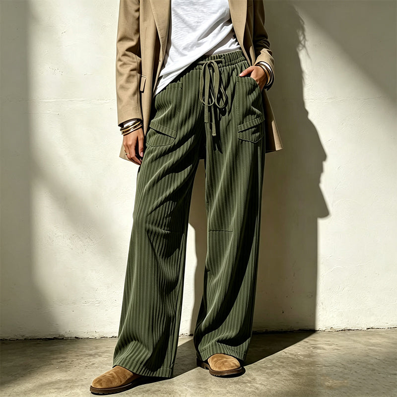 Damen gerippte Kordelzug-Geradehose