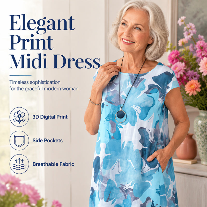 🏖️Sommer-Sonderangebot: 60 % Rabatt🏝️👗Locker sitzendes Tunika-Kleid für Damen mit Blumenmuster und Taschen✨