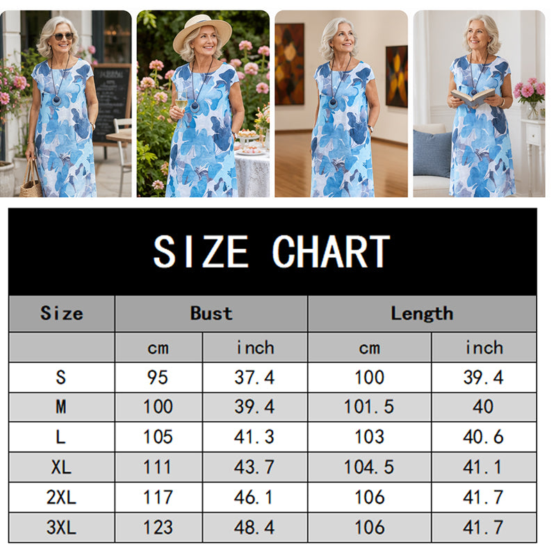 🏖️Sommer-Sonderangebot: 60 % Rabatt🏝️👗Locker sitzendes Tunika-Kleid für Damen mit Blumenmuster und Taschen✨