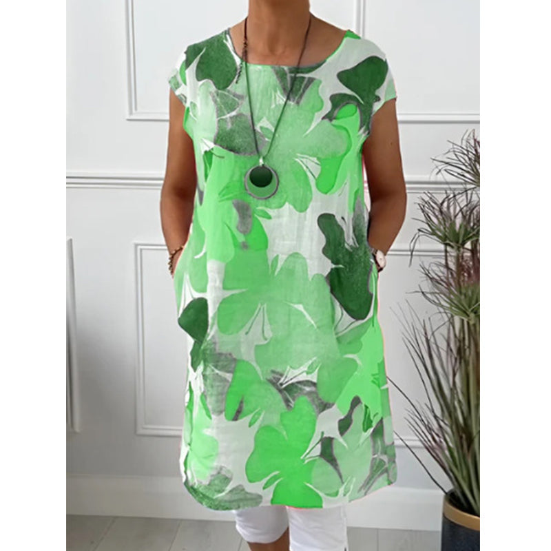 🏖️Sommer-Sonderangebot: 60 % Rabatt🏝️👗Locker sitzendes Tunika-Kleid für Damen mit Blumenmuster und Taschen✨