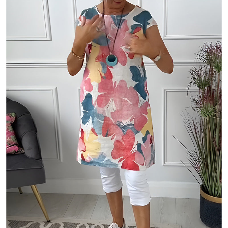 🏖️Sommer-Sonderangebot: 60 % Rabatt🏝️👗Locker sitzendes Tunika-Kleid für Damen mit Blumenmuster und Taschen✨