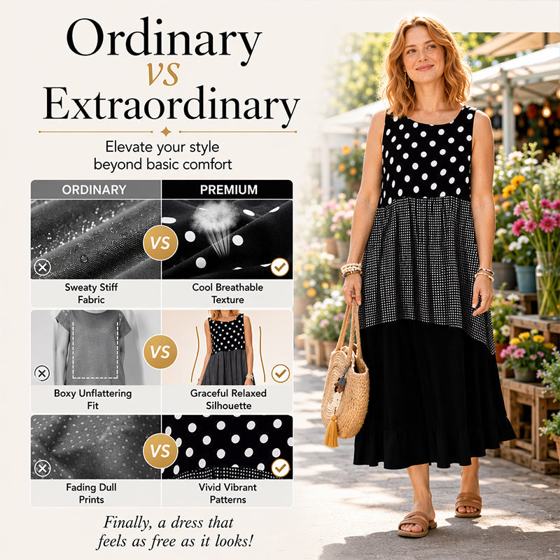 Bestseller🏆👗 Ärmelloses Patchwork-Kleid – Vielseitiges Polka-Dot- und Karomuster für jeden Anlass 🌸✨